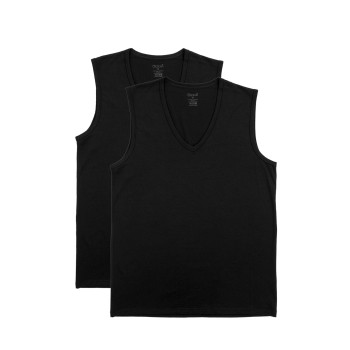 Kom Barny V Yakalı Pamuk 2 li Erkek Atlet Siyah