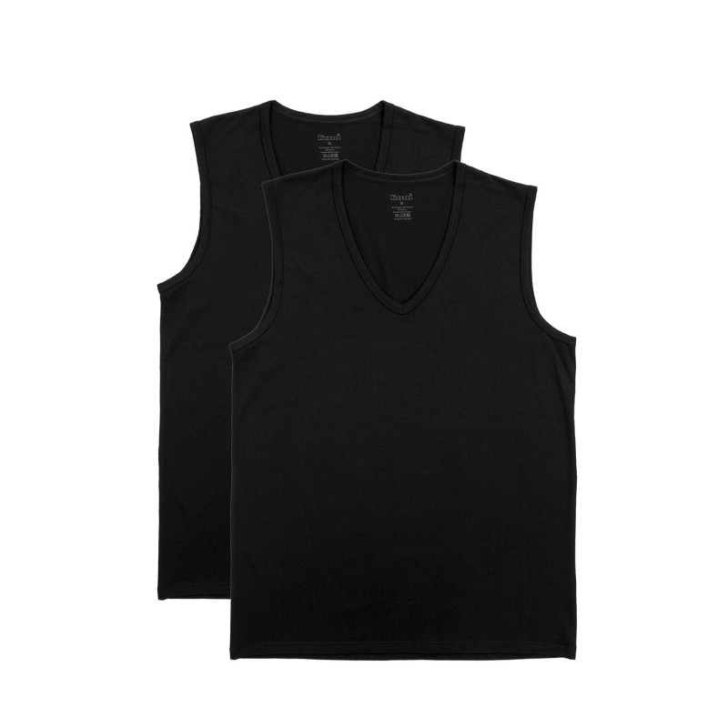 Kom Barny V Yakalı Pamuk 2 li Erkek Atlet Siyah