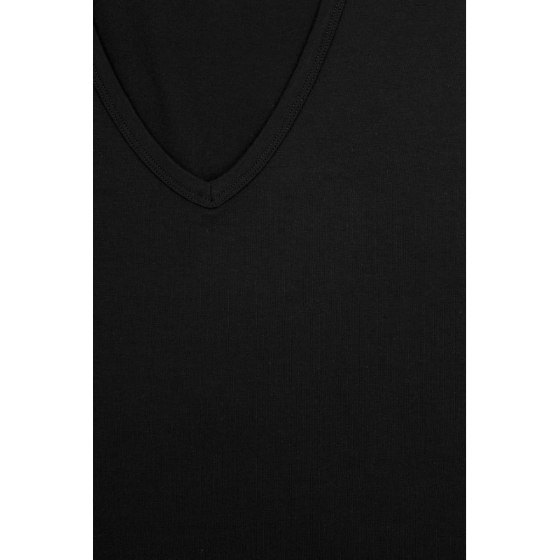 Kom Barny V Yakalı Pamuk 2 li Erkek Atlet Siyah