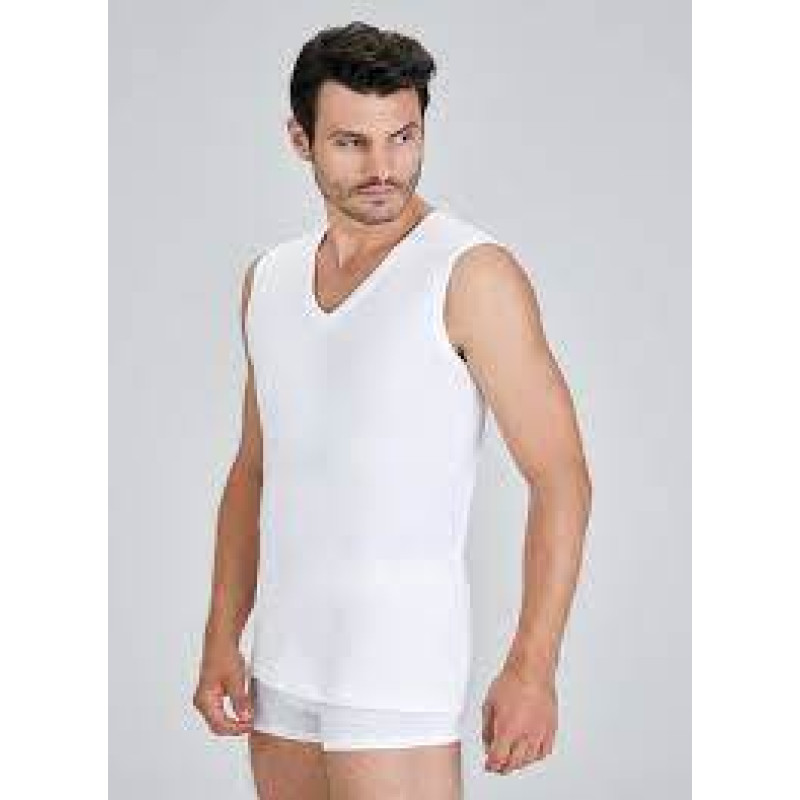 Kom Barry V Yakalı Pamuk 2 li Erkek Atlet Beyaz