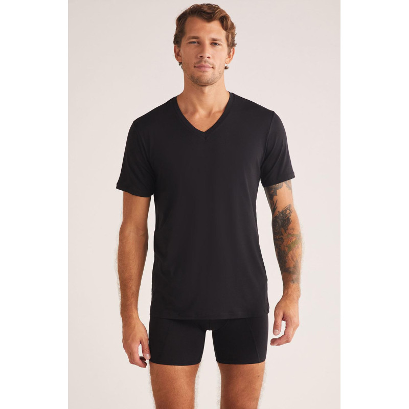 Kom Emilio V Yaka Modal Erkek Tshirt Siyah