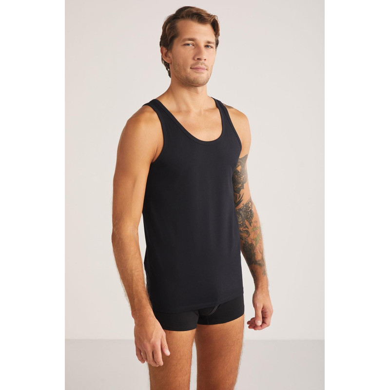 Kom Scott Askılı 2 li Basic Erkek Siyah Atlet