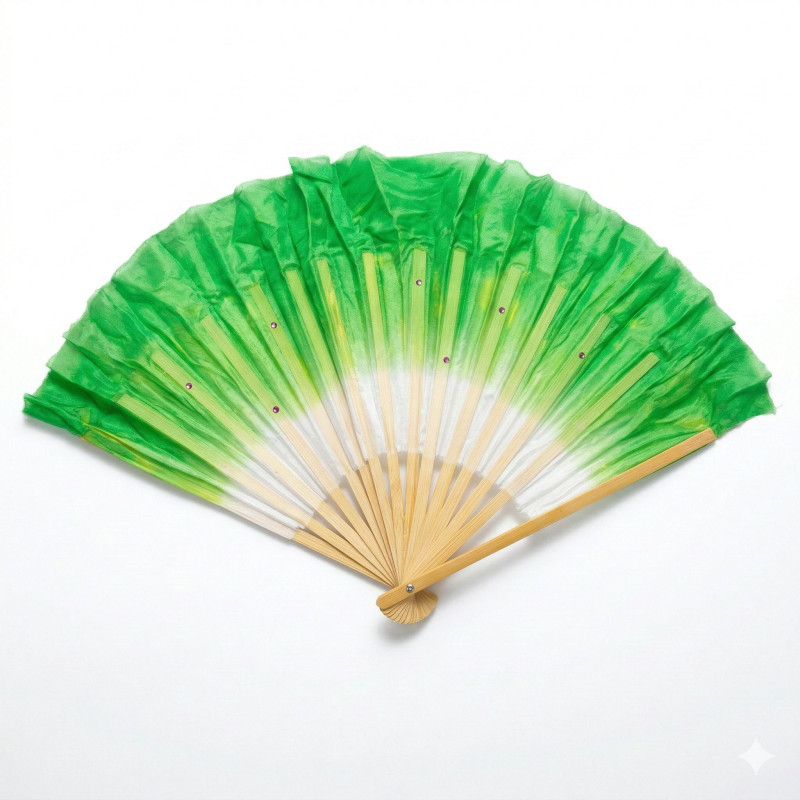 Yeşil Kumaş Bambu Yelpaze - 45 cm Katlanabilir Büyük Boy Yeşil Kumaş Bambu Yelpaze - 45 cm Katlanabilir Büyük Boy