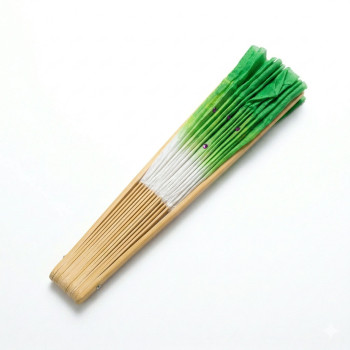 Yeşil Kumaş Bambu Yelpaze - 45 cm Katlanabilir Büyük Boy