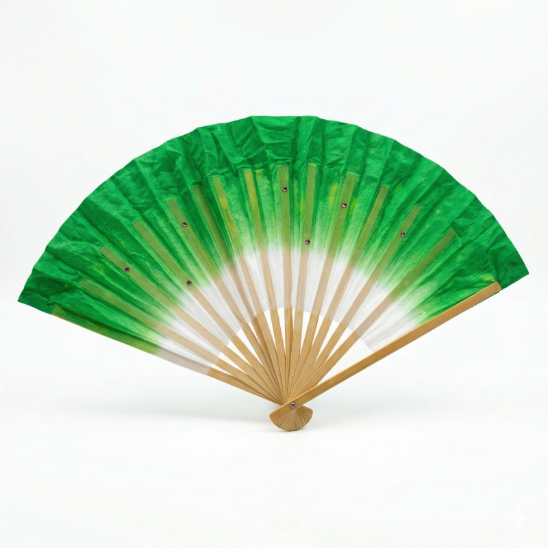 Yeşil Kumaş Bambu Yelpaze - 45 cm Katlanabilir Büyük Boy Yeşil Kumaş Bambu Yelpaze - 45 cm Katlanabilir Büyük Boy