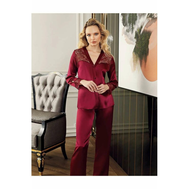 Lovela 2006 Altılı Saten Gecelik Sabahlık Çeyiz Takımı Bordo