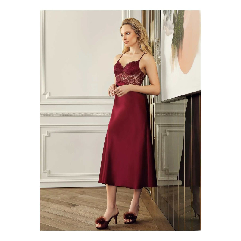 Lovela 2006 Altılı Saten Gecelik Sabahlık Çeyiz Takımı Bordo