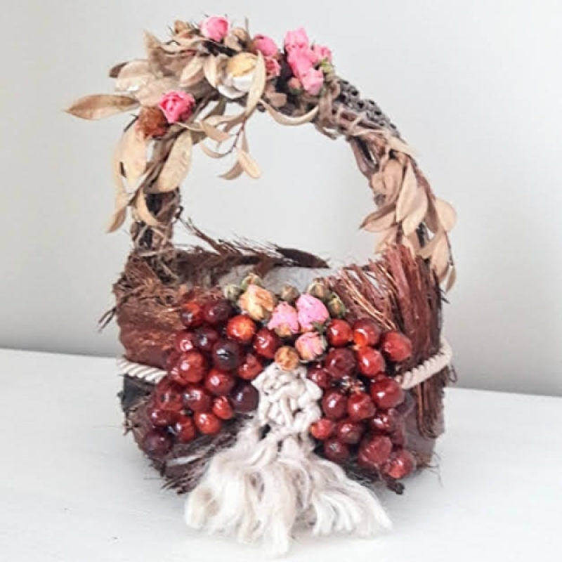 Meyvalı Bambu Dekoratif Sepet