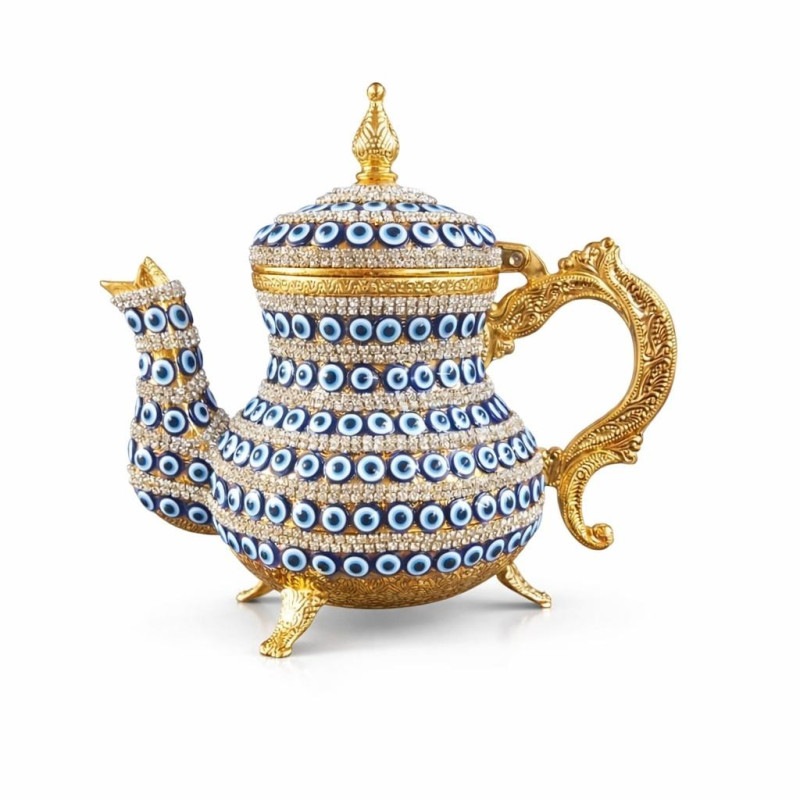 Nazar Boncuklu Orta Boy Bakır Çaydanlık Demlik