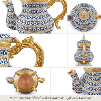 Nazar Boncuklu Orta Boy Bakır Çaydanlık Demlik Nazar Boncuklu Orta Boy Bakır Çaydanlık Demlik