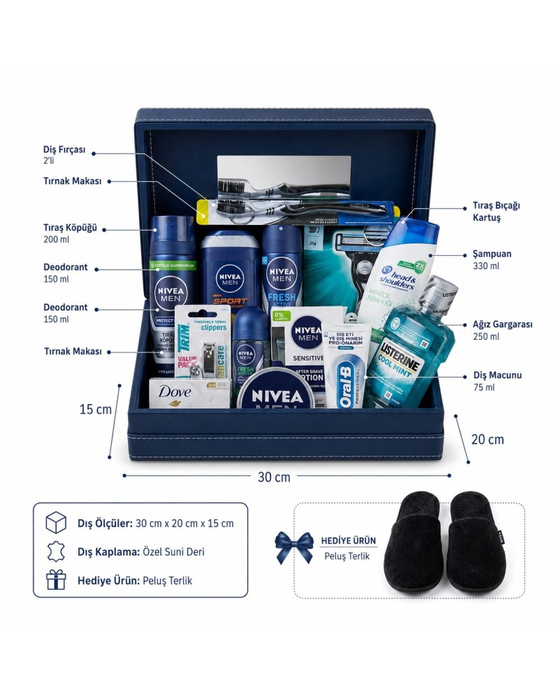 Nivea Erkek Bakım ve Damat Tıraş Seti 15 Parça Aynalı Kutulu + Terlik Hediyeli