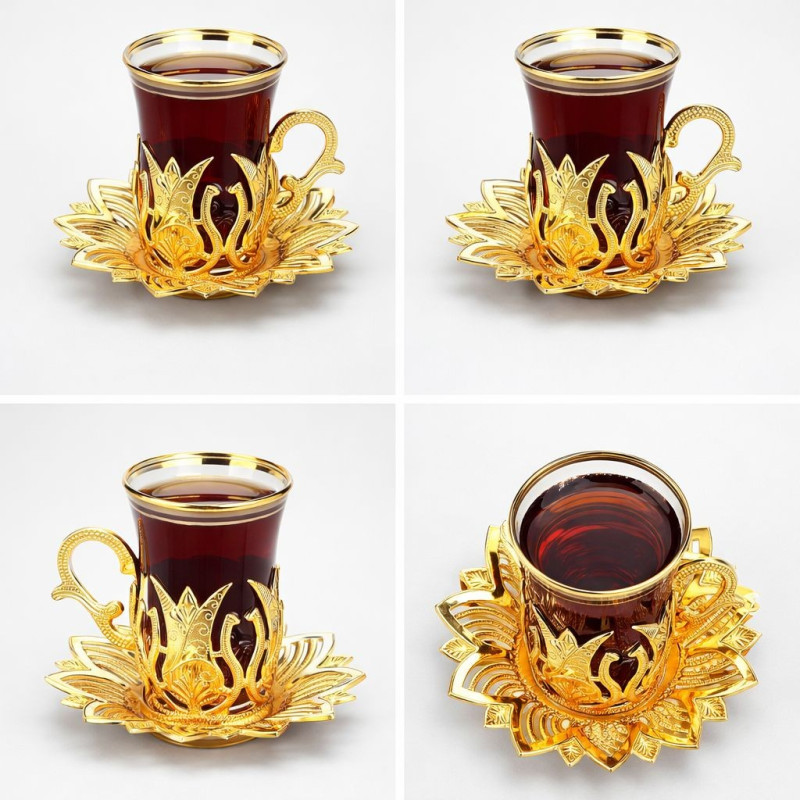 Otantik Altın İşlemeli Çay Bardak Seti 6'lı Otantik Altın İşlemeli Çay Bardak Seti 6'lı