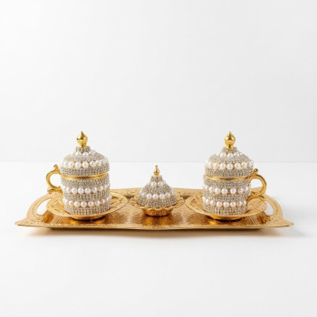 Otantik İkili Taş Süslemeli Kahve Fincanı Set