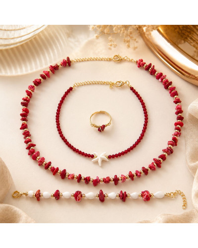 Coral Doğal Taşlı Kadın Kolye Bileklik Ayarlanabilir Yüzük Takı Seti Kadife Hediye Keseli Coral Doğal Taşlı Kadın Kolye Bileklik Ayarlanabilir Yüzük Takı Seti Kadife Hediye Keseli