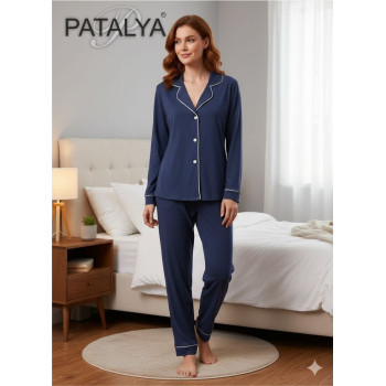 Patalya Lacivert Penye Kadın Pijama Takımı 