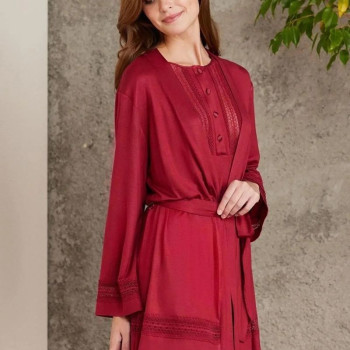 Pierre Cardin 2800 Kadın Bordo Dantelli Penye 3'lü Sabahlıklı Pijama Takım