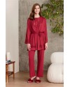 Pierre Cardin 2800 Kadın Bordo Dantelli Penye 3'lü Sabahlıklı Pijama Takım