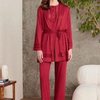 Pierre Cardin 2800 Kadın Bordo Dantelli Penye 3'lü Sabahlıklı Pijama Takım Pierre Cardin 2800 Kadın Bordo Dantelli Penye 3'lü Sabahlıklı Pijama Takım