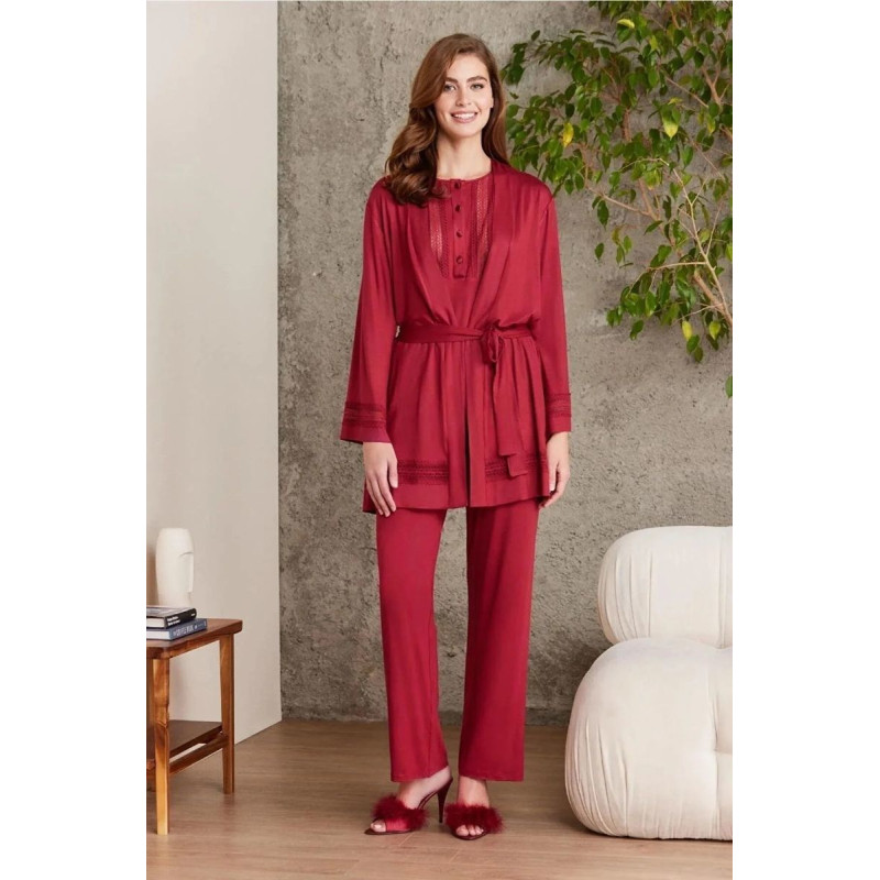 Pierre Cardin 2800 Kadın Bordo Dantelli Penye 3'lü Sabahlıklı Pijama Takım Pierre Cardin 2800 Kadın Bordo Dantelli Penye 3'lü Sabahlıklı Pijama Takım