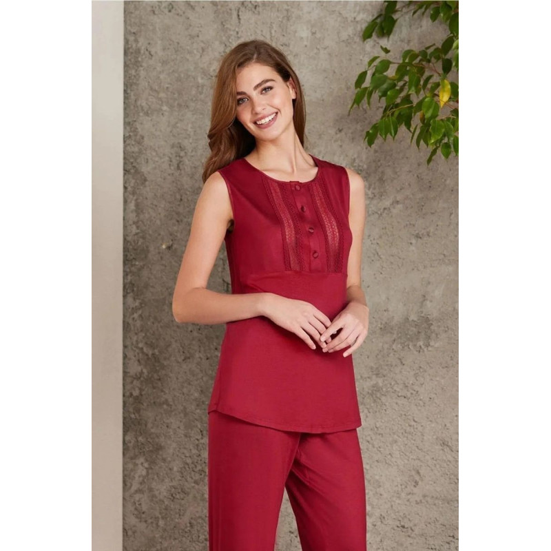 Pierre Cardin 2800 Kadın Bordo Dantelli Penye 3'lü Sabahlıklı Pijama Takım Pierre Cardin 2800 Kadın Bordo Dantelli Penye 3'lü Sabahlıklı Pijama Takım