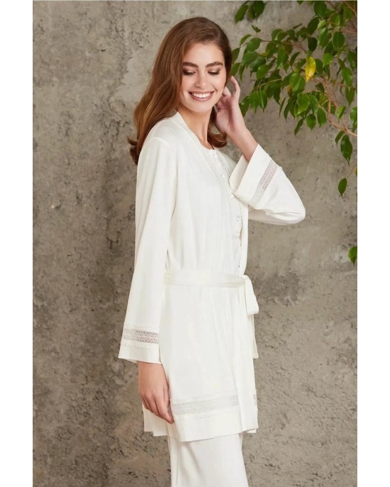 Pierre Cardin 2800 Kadın Ekru Dantelli Penye 3'lü Sabahlıklı Pijama Takım Pierre Cardin 2800 Kadın Ekru Dantelli Penye 3'lü Sabahlıklı Pijama Takım