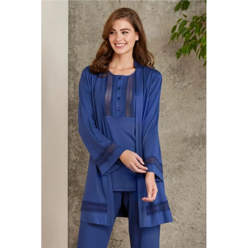 Pierre Cardin 2800 Kadın Lacivert Dantelli Penye 3'lü Sabahlıklı Pijama Takım Pierre Cardin 2800 Kadın Lacivert Dantelli Penye 3'lü Sabahlıklı Pijama Takım