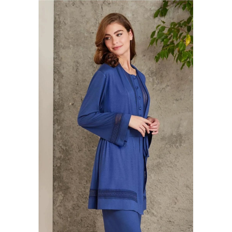 Pierre Cardin 2800 Kadın Lacivert Dantelli Penye 3'lü Sabahlıklı Pijama Takım Pierre Cardin 2800 Kadın Lacivert Dantelli Penye 3'lü Sabahlıklı Pijama Takım