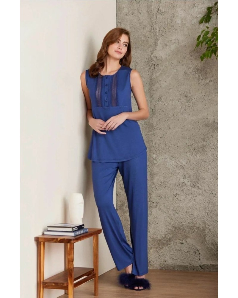 Pierre Cardin 2800 Kadın Lacivert Dantelli Penye 3'lü Sabahlıklı Pijama Takım Pierre Cardin 2800 Kadın Lacivert Dantelli Penye 3'lü Sabahlıklı Pijama Takım