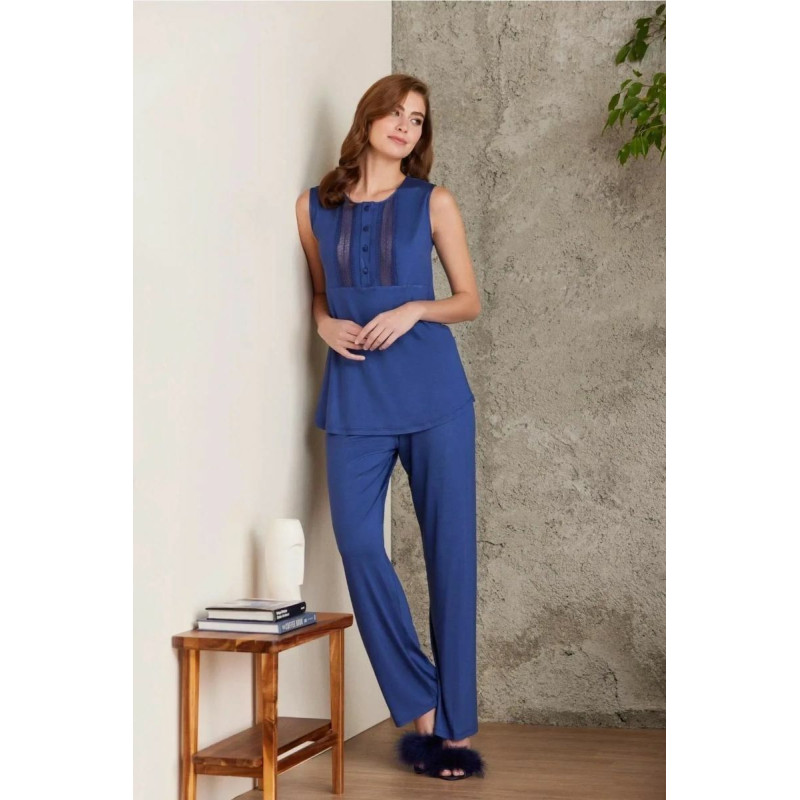 Pierre Cardin 2800 Kadın Lacivert Dantelli Penye 3'lü Sabahlıklı Pijama Takım Pierre Cardin 2800 Kadın Lacivert Dantelli Penye 3'lü Sabahlıklı Pijama Takım