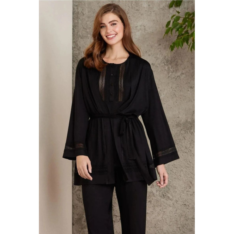 Pierre Cardin 2800 Kadın Siyah Dantelli Penye 3'lü Sabahlıklı Pijama Takım Pierre Cardin 2800 Kadın Siyah Dantelli Penye 3'lü Sabahlıklı Pijama Takım