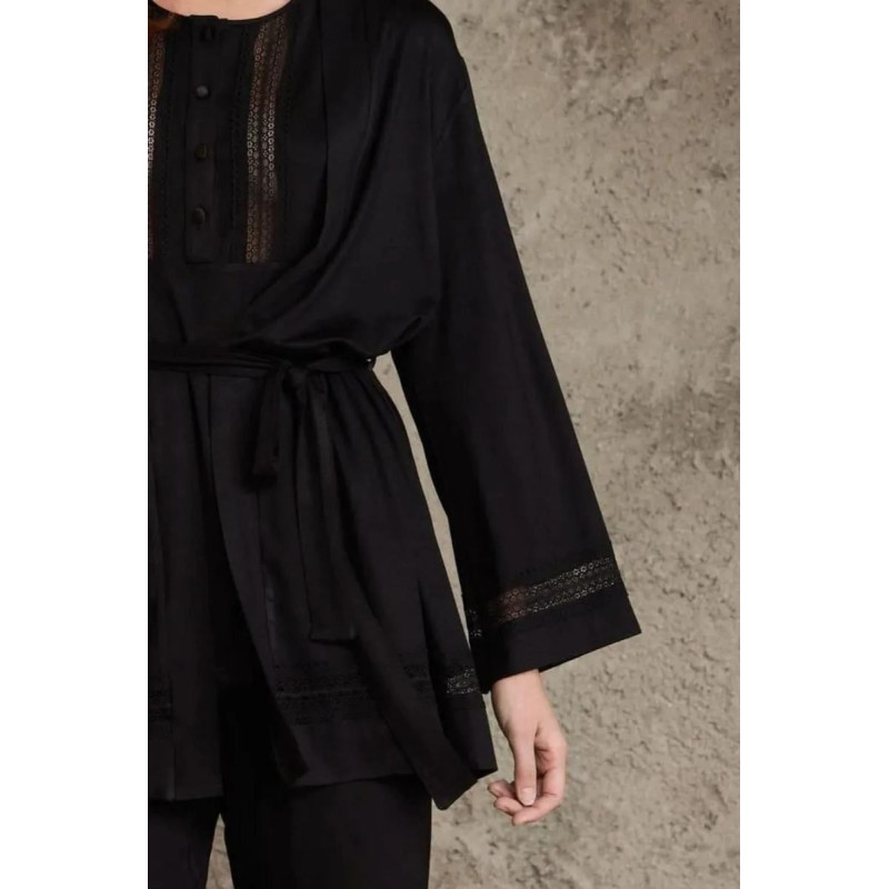 Pierre Cardin 2800 Kadın Siyah Dantelli Penye 3'lü Sabahlıklı Pijama Takım Pierre Cardin 2800 Kadın Siyah Dantelli Penye 3'lü Sabahlıklı Pijama Takım