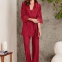 Pierre Cardin 2820 Kadın Bordo Dantelli Penye 3'lü Sabahlıklı Pijama Takım