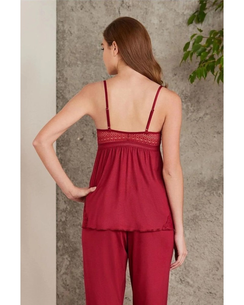 Pierre Cardin 2820 Kadın Bordo Dantelli Penye 3'lü Sabahlıklı Pijama Takım Pierre Cardin 2820 Kadın Bordo Dantelli Penye 3'lü Sabahlıklı Pijama Takım