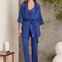 Pierre Cardin 2820 Kadın Lacivert Dantelli Penye 3'lü Sabahlıklı Pijama Takım
