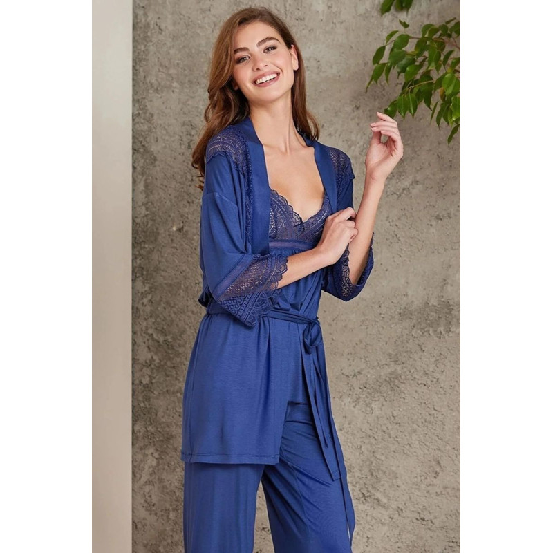 Pierre Cardin 2820 Kadın Lacivert Dantelli Penye 3'lü Sabahlıklı Pijama Takım Pierre Cardin 2820 Kadın Lacivert Dantelli Penye 3'lü Sabahlıklı Pijama Takım