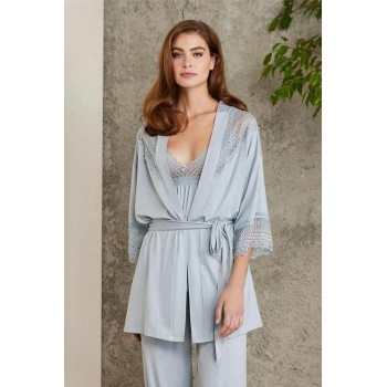 Pierre Cardin 2820 Kadın Mist Dantelli Penye 3'lü Sabahlıklı Pijama Takım