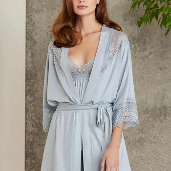 Pierre Cardin 2820 Kadın Mist Dantelli Penye 3'lü Sabahlıklı Pijama Takım