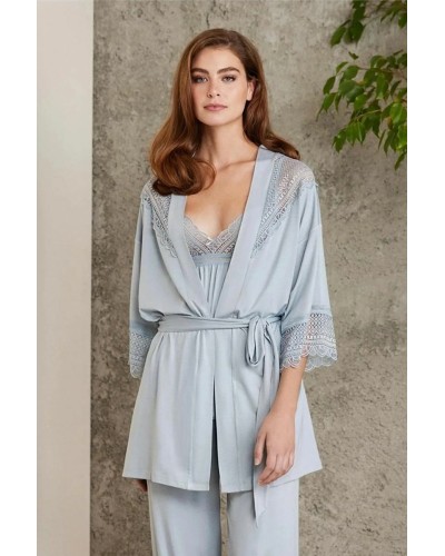 Pierre Cardin 2820 Kadın Mist Dantelli Penye 3'lü Sabahlıklı Pijama Takım