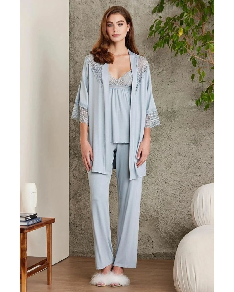 Pierre Cardin 2820 Kadın Mist Dantelli Penye 3'lü Sabahlıklı Pijama Takım Pierre Cardin 2820 Kadın Mist Dantelli Penye 3'lü Sabahlıklı Pijama Takım