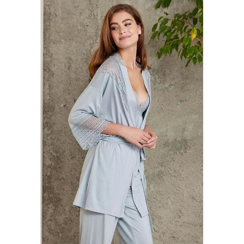 Pierre Cardin 2820 Kadın Mist Dantelli Penye 3'lü Sabahlıklı Pijama Takım