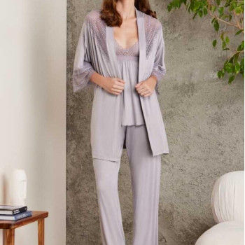 Pierre Cardin 2820 Kadın Royal Dantelli Penye 3'lü Sabahlıklı Pijama Takım Pierre Cardin 2820 Kadın Royal Dantelli Penye 3'lü Sabahlıklı Pijama Takım