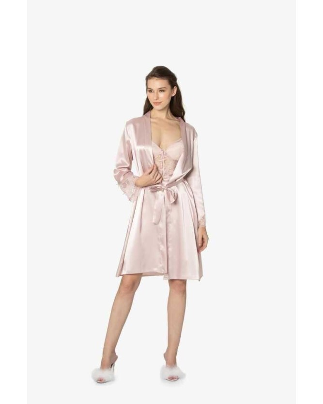Pierre Cardin 2li Pudra Saten Kısa Gecelik Sabahlık 4300 Pierre Cardin 2li Pudra Saten Kısa Gecelik Sabahlık 4300
