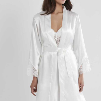 Pierre Cardin 2li Ekru Saten Kısa Gecelik Sabahlık 4300