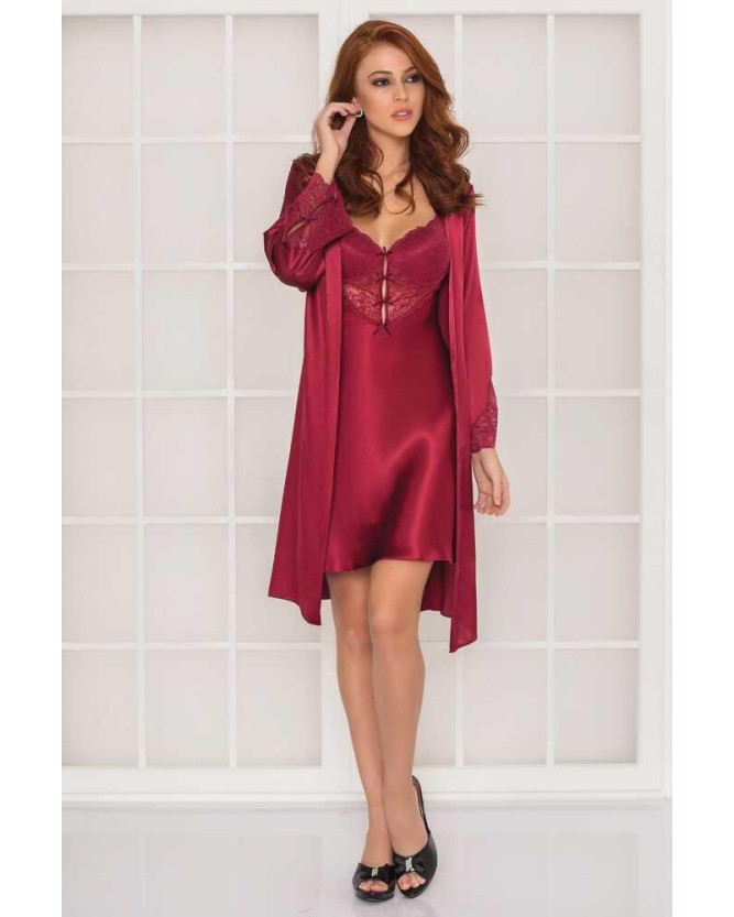 Pierre Cardin 2li Bordo Saten Kısa Gecelik Sabahlık 4300 Pierre Cardin 2li Bordo Saten Kısa Gecelik Sabahlık 4300