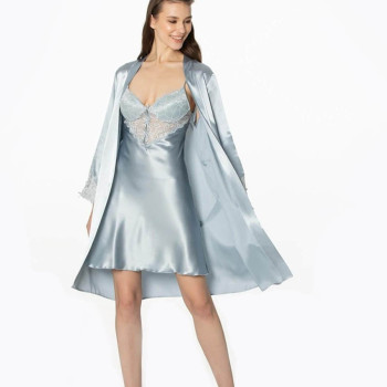 Pierre Cardin 2li Saten Kısa Gecelik Sabahlık 4300 Mist