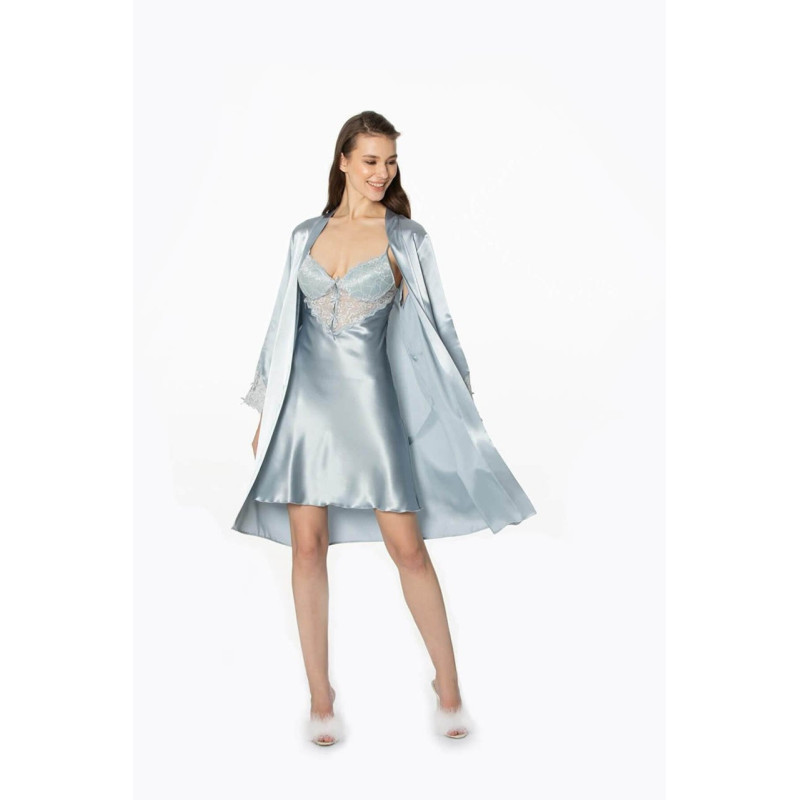 Pierre Cardin 2li Saten Kısa Gecelik Sabahlık 4300 Mist Pierre Cardin 2li Saten Kısa Gecelik Sabahlık 4300 Mist
