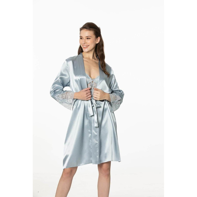 Pierre Cardin 2li Saten Kısa Gecelik Sabahlık 4300 Mist Pierre Cardin 2li Saten Kısa Gecelik Sabahlık 4300 Mist