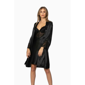 Pierre Cardin 2li Siyah Saten Kısa Gecelik Sabahlık 4300