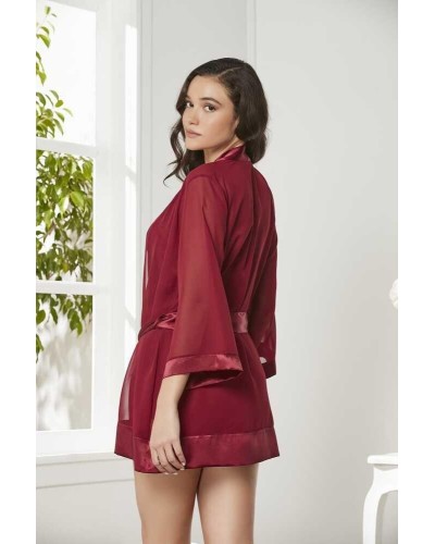 Pierre Cardin Bordo 3'lü Saten Dantelli Şort Ve Şifon Dantelli Sabahlık Takımı 2475 Pierre Cardin Bordo 3'lü Saten Dantelli Şort Ve Şifon Dantelli Sabahlık Takımı 2475