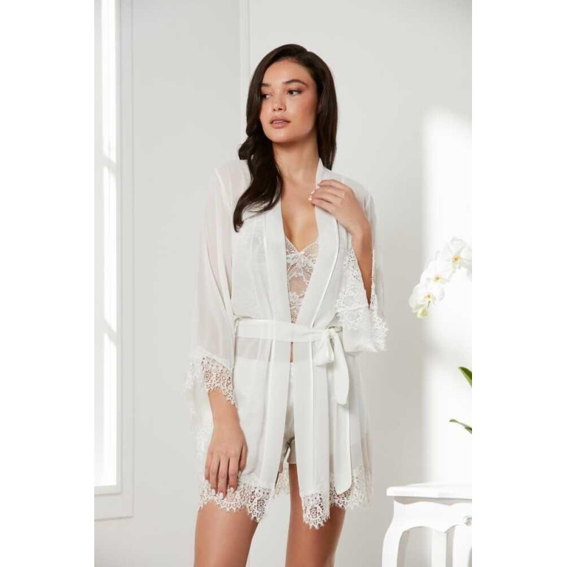 Pierre Cardin 4lü Gecelik Sabahlık Şort Çeyiz Set 7005 Ekru